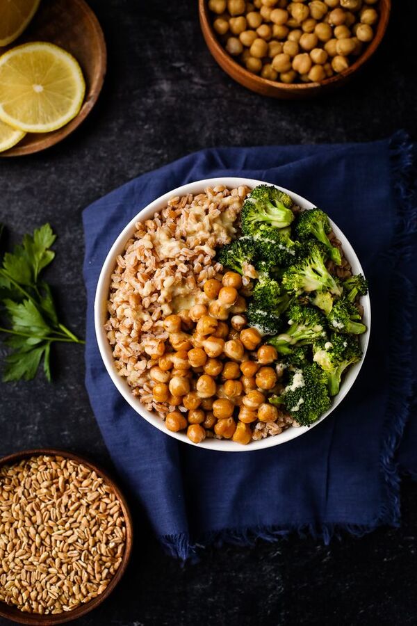 A simple meal plate with vegetables and grains